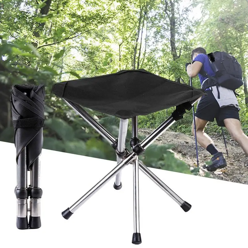 Foldable Stainless Camp Stool Camping Chair Foot Stool High Load Bearing Portable Small Outdoor Fishing Beach Hiking