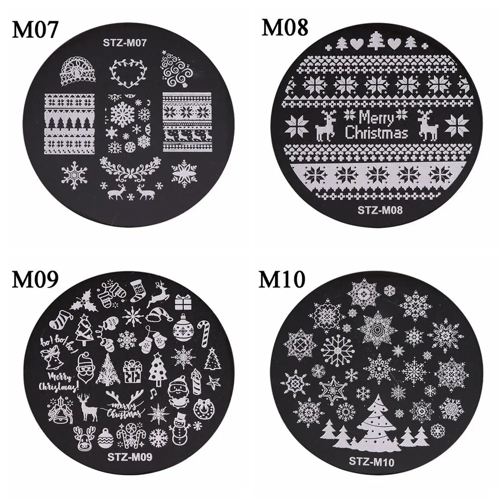 Beauty Stainless Steel Snow Flake Flower Elk Stamping Plates Round Nail Art Template Stamp Stencil Christmas 6