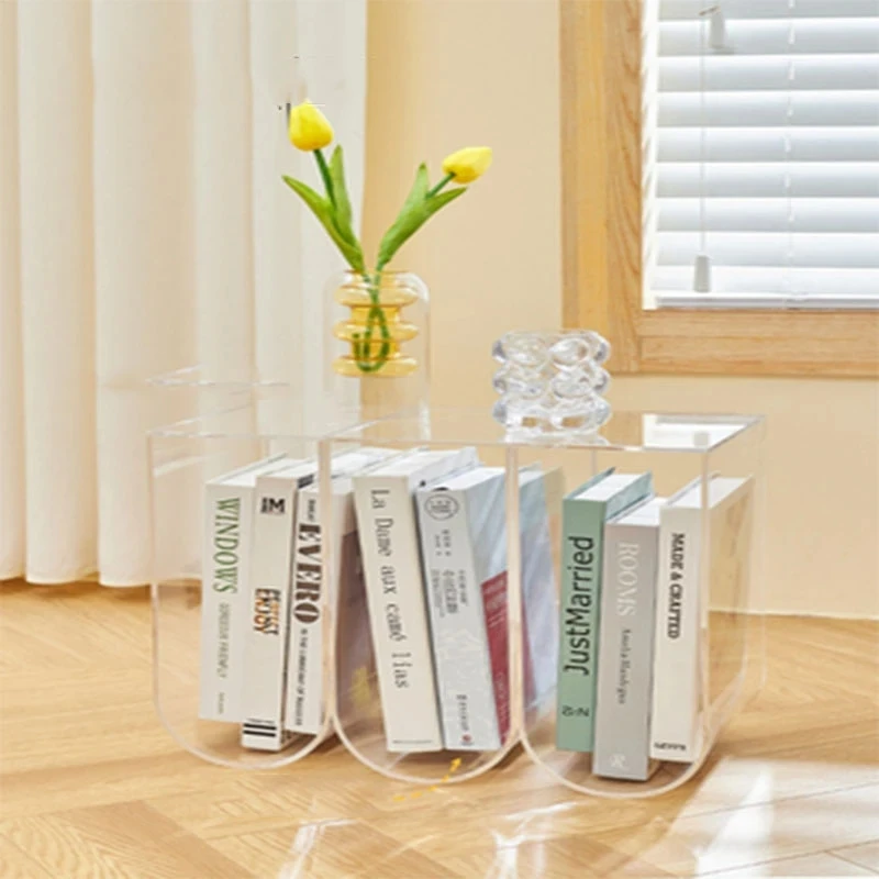 Acrylic Magazine Shelf Desktop Modern Simple Living Room Floor Storage Shelf Books, Newspapers And Materials Coffee Table