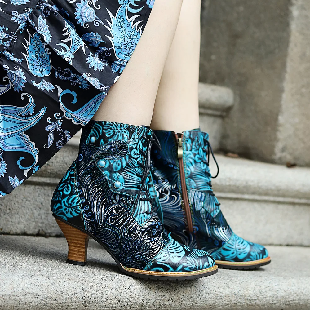 Johnature 2025 Autumn Winter Fashion Red High Heels, Handmade Genuine Leather main image 0