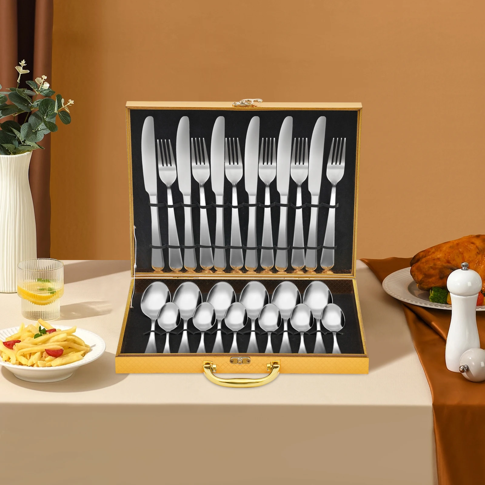 Set Posate Ocean 24 Pezzi Per 6 Persone - Acciaio Inox Senza Nichel - Design Onde Marine - Made In Italy - Foto 4