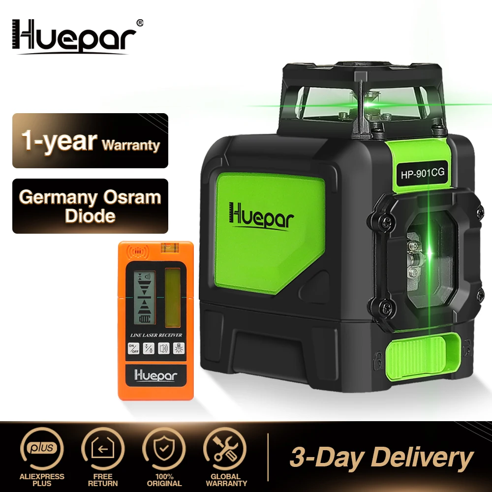 Huepar Laser Level Green Beam Cross Laser Selfleveling 360degree With