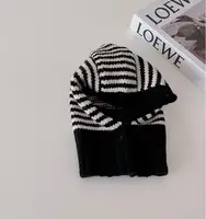 Winter Korean Fashion Children Baby Knit Hooded Scarf Caps Warm Stripe One Piece Hat Kids Accessories 4