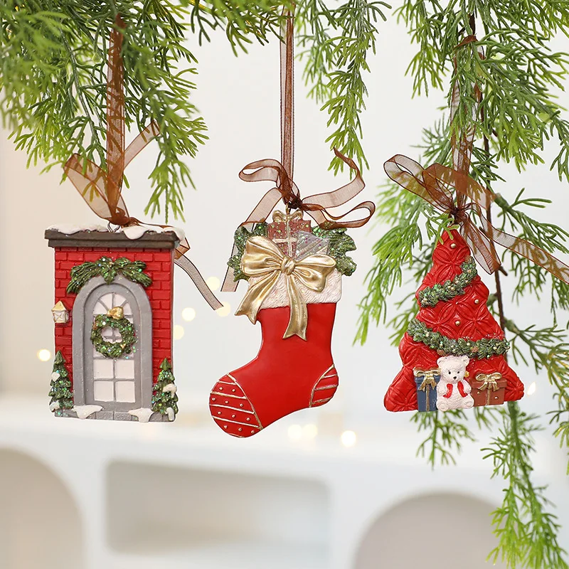 Resin Xmas Tree Embellishment Welcome Door Hanging Pendants Jingle Bell Wreath Drop Ornaments Christmas Decor 2026