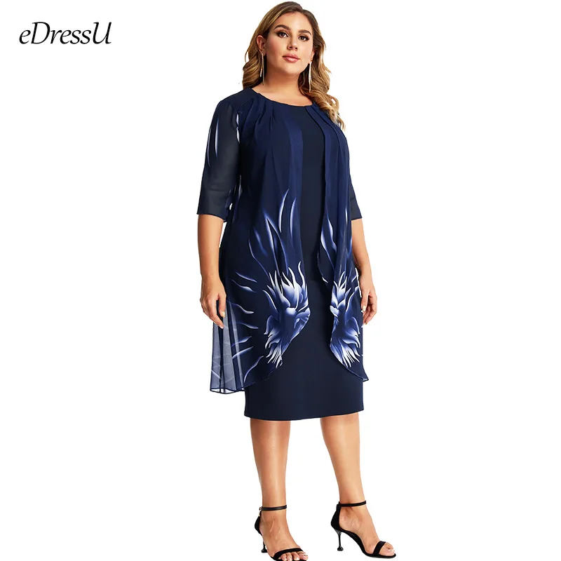 

2023 Elegant Women Caped Dress Plus Size Positioning Flower Print Party Dress Mother of the Bride Dress SL-1017