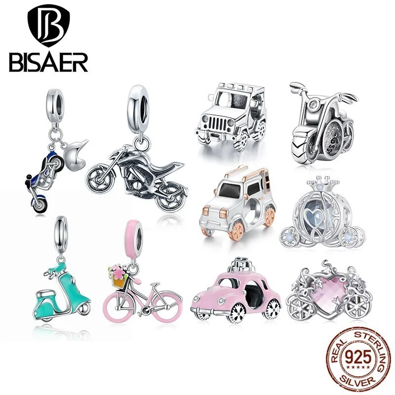 BISAER 925 Sterling Silver Jeep Car Charm Bead Vintage Motorcycle