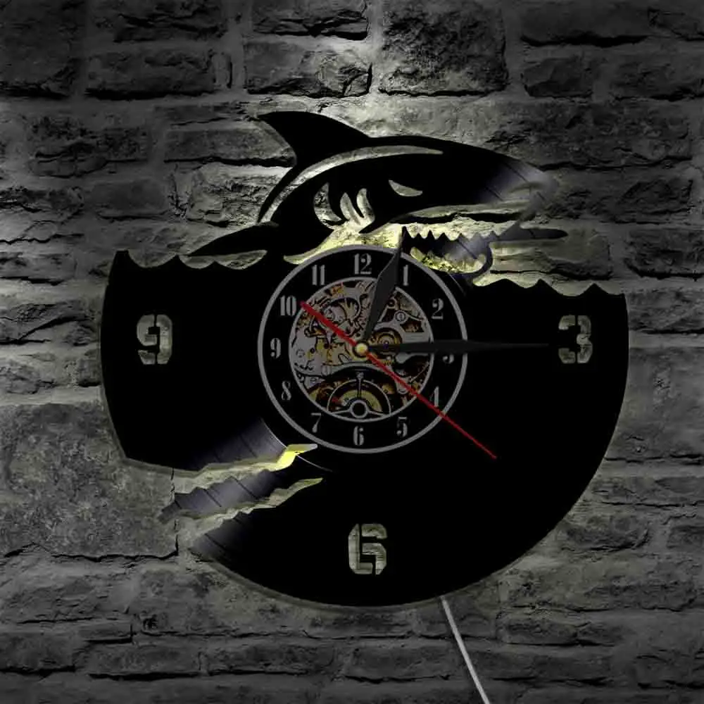 Shark Vinyl Record Orologio Da Parete Shark Great White Design Orologio Da Parete Art Vinyl Record Clock Home Decor Interior Design Regali Marini