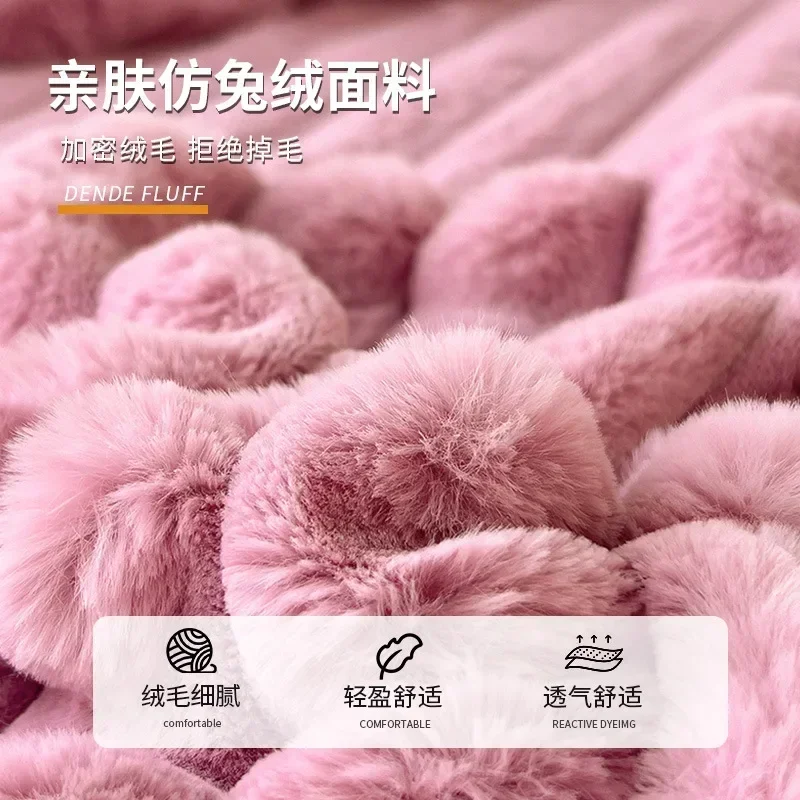 1pc Winter Warm Bed Sheet with Elastic Band Single/Queen/King Mattress Cover Thick Coral Fleece Fluffy Fitted Bed Sheets for Bed 3