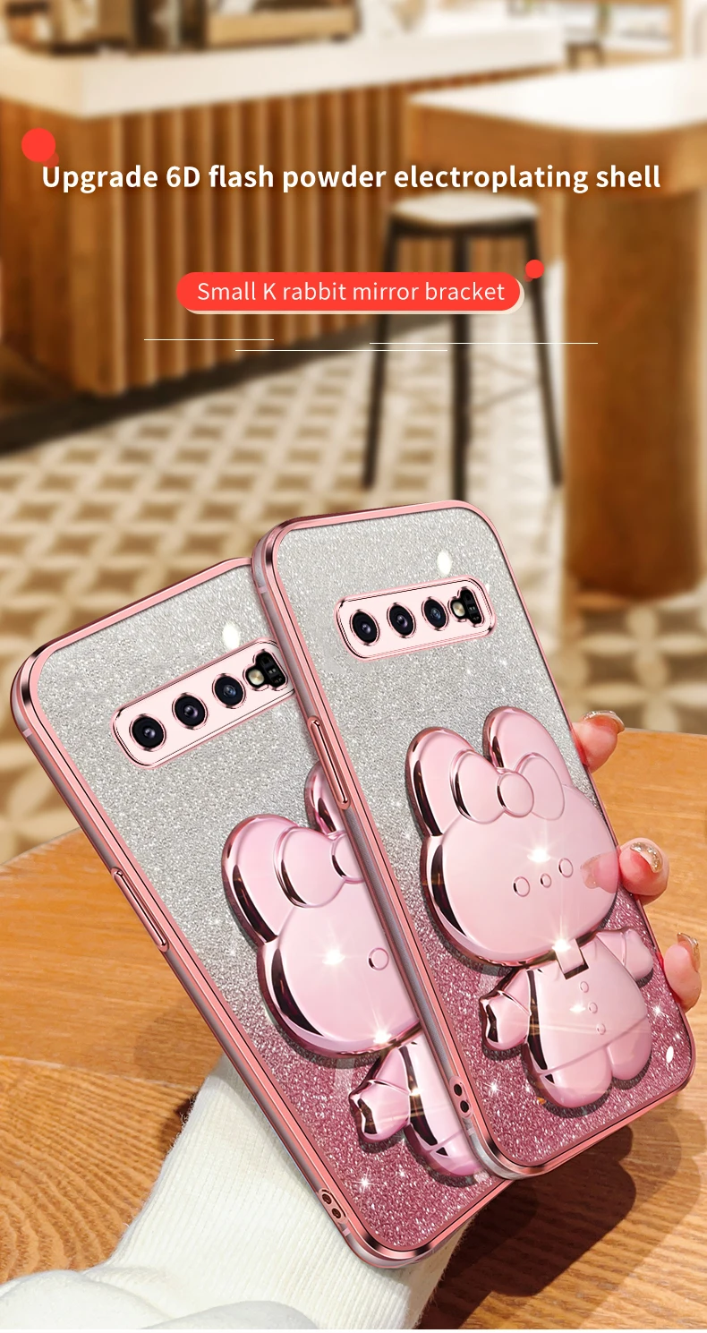 Étui de support de miroir de maquillage de lapin à paillettes pour Samsung Galaxy Note 20 Ultra Plus S10Plus S10 plus S 10 Soft Cover_voghion.com