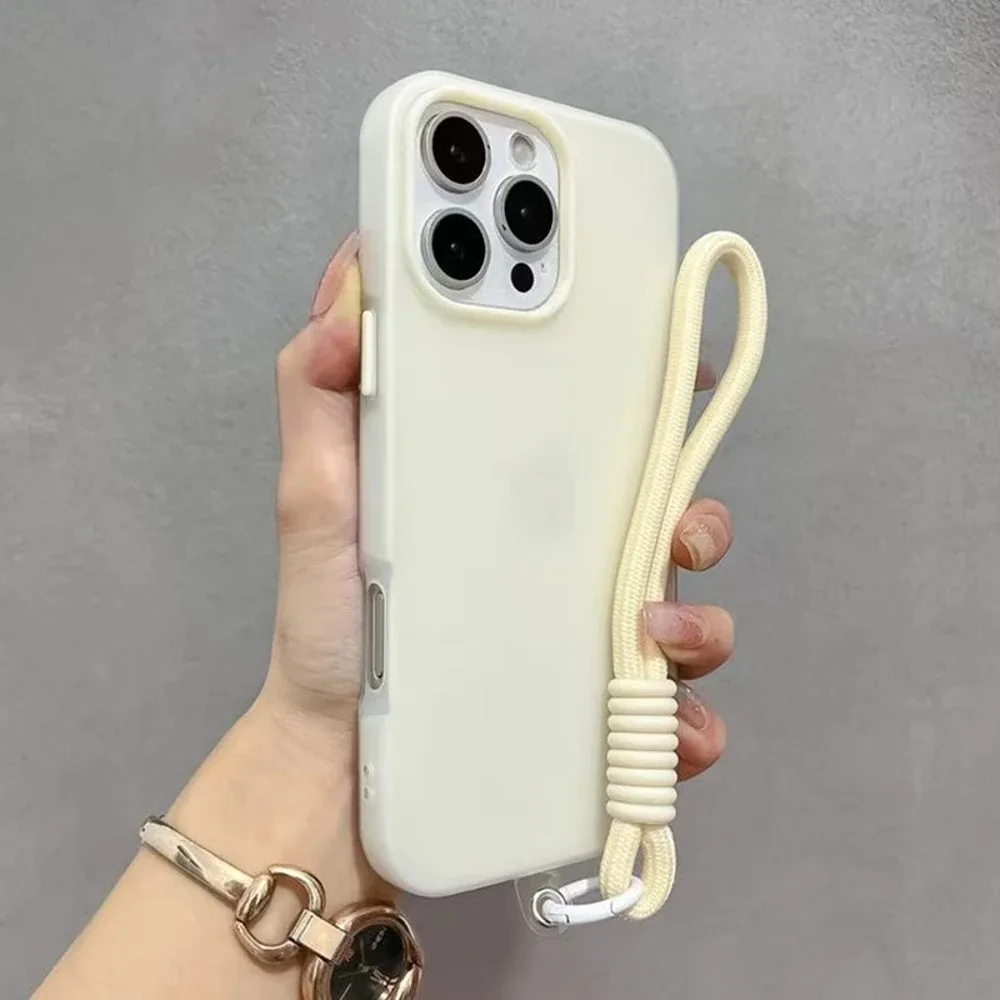 Matte Candy Wrist Strap Phone Case with Hand Lanyard - 2-in-1 Jelly Soft Cover