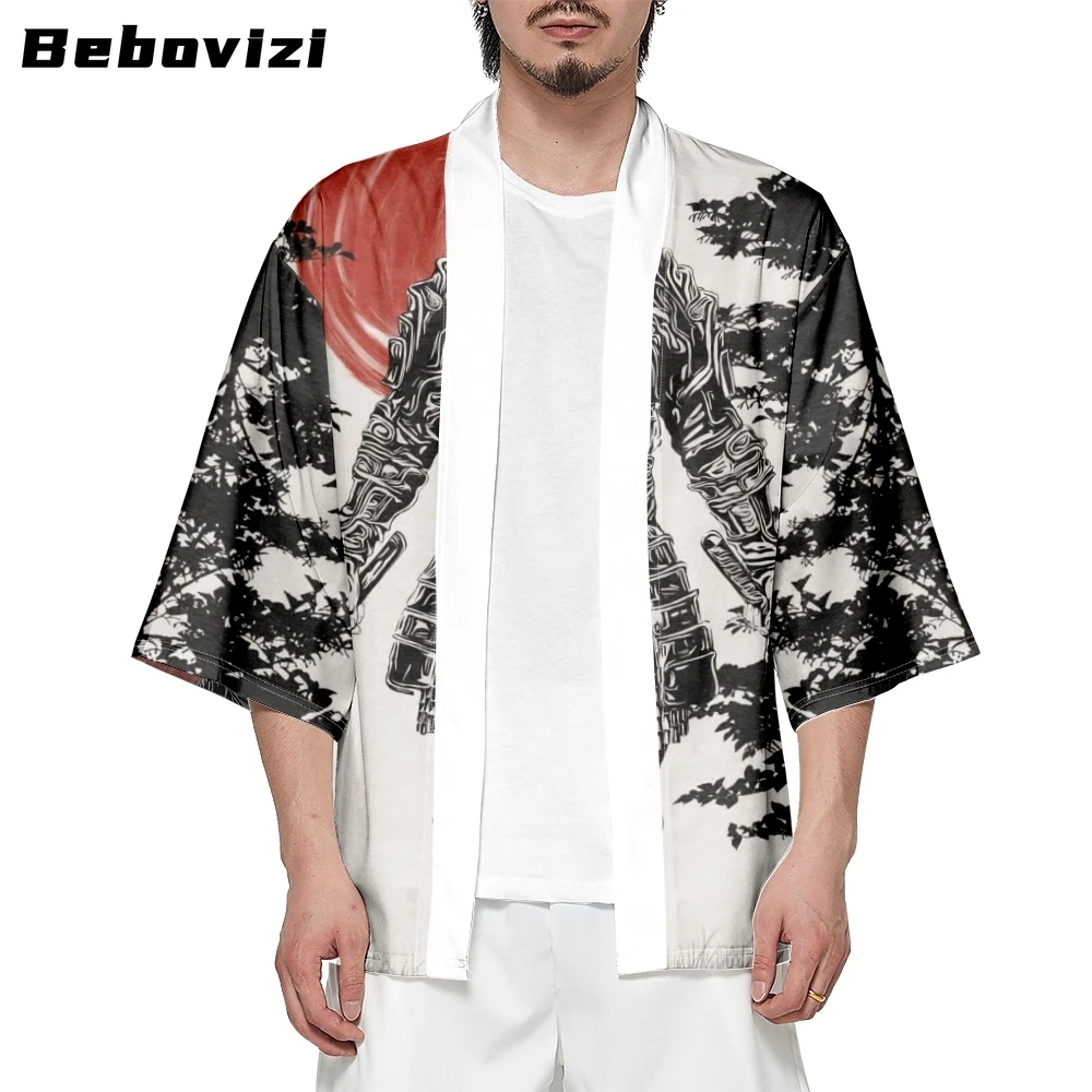 Demon Samurai Print Cardigan Haori Yukata Kimono Asian Clothing for Women Men