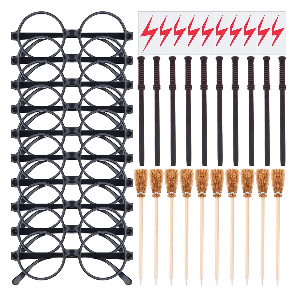 

40Pcs/Set Wand Pencils Tattoo Stickers Broom and Glasses Wizard Party Favors Wizard Wands Theme Party Supplies