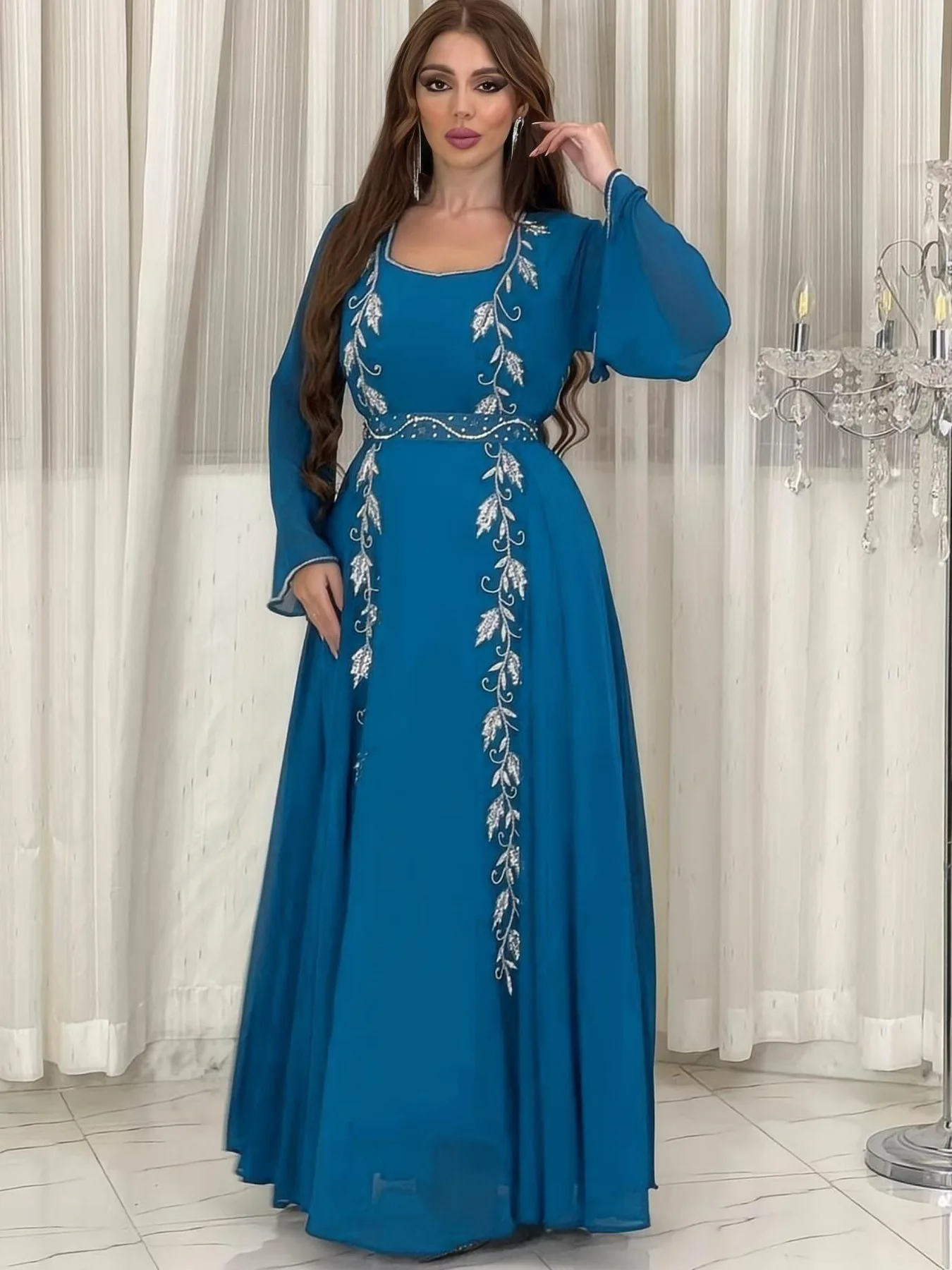 

Eid Mubarak Abaya for Muslim Women Embroidery Long Maxi Dress Turkey Party Kaftan Arab Robe Dubai Saudi Islamic Caftan Jalabiya