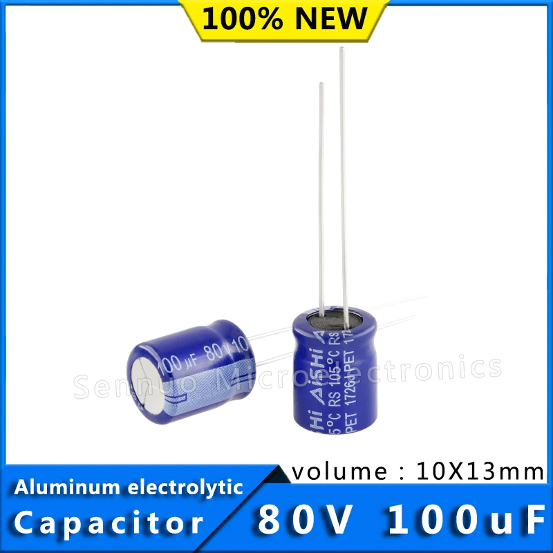 

10Pcs Capacito 80V 100UF 10*13 10x13 mm 100uf80v 10X13 Aluminum Electrolytic Capacitor High Frequency Low Resistance