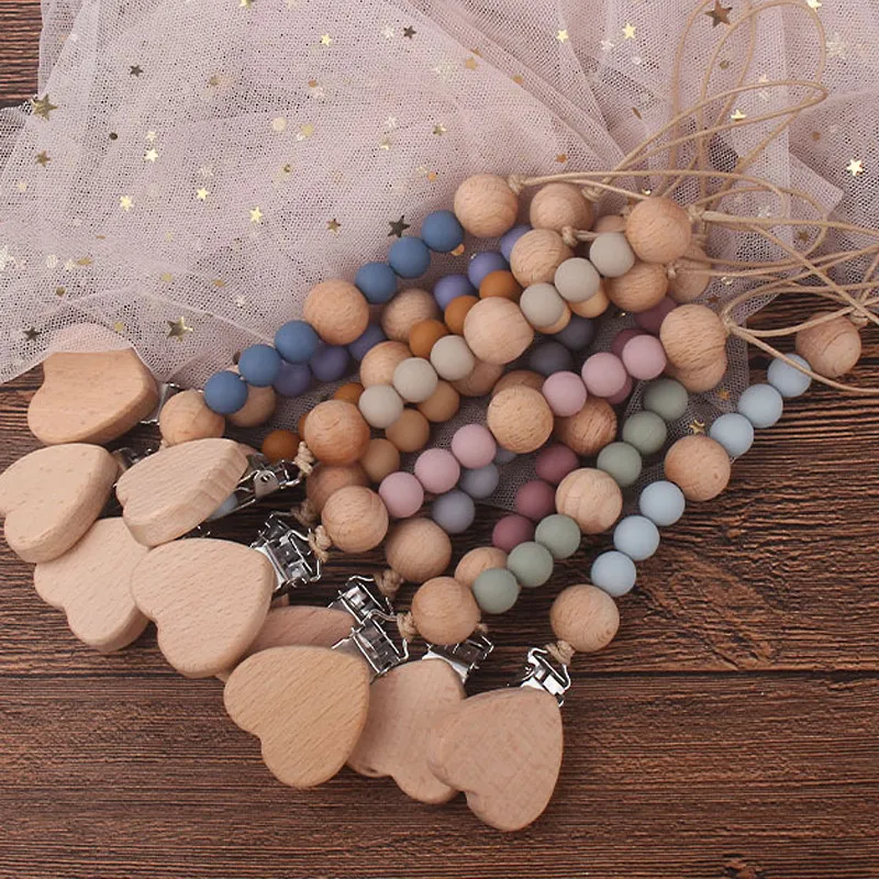 

Baby Pacifier Clips Newborn Silicone Teething chupetero Beads Holder for Pacifiers Boy Girl Nipple Clip Chian Wooden Teether Toy