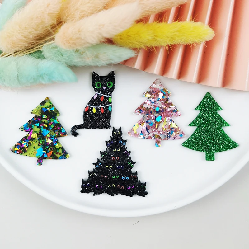 

ApeUr 10 Pcs Christmas Glitter Acrylic Charms Creative Black Cat Tree Pendant For Keychain Necklace Jewelry Diy Making