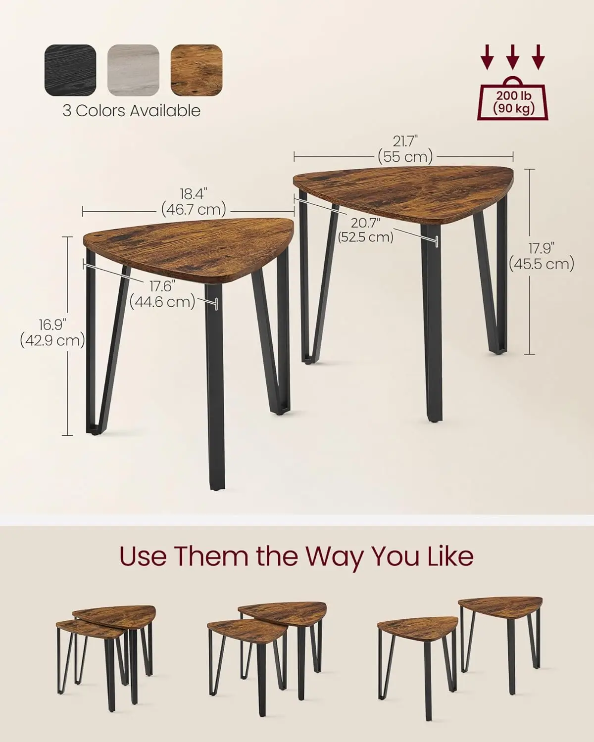 Nesting Coffee Tables, End Tables Set of 2 for Living Room Bedroom, Industrial Small Stacking Side Tables 3