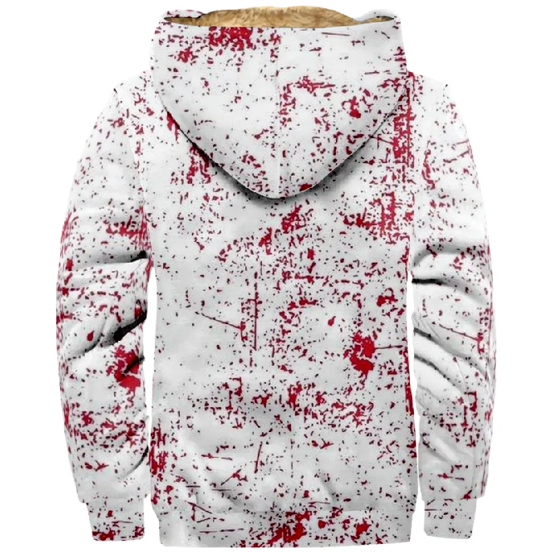 New plaid cotton jacket hooded sweater casual printed men's terry polar velvet zipper patch pocket hooded sweater a05