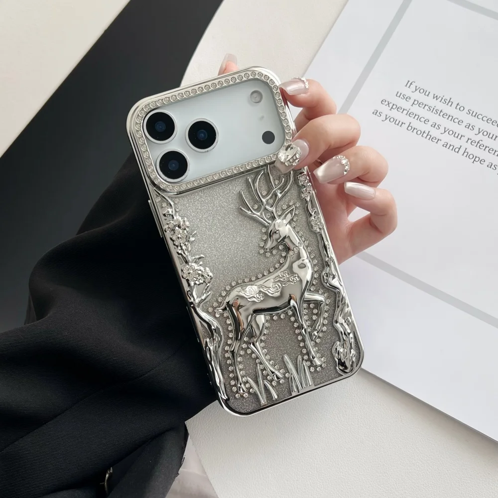 Elegant 3D Deer Diamond Glitter Phone Case - Shiny Electroplated Shockproof TPU Cover