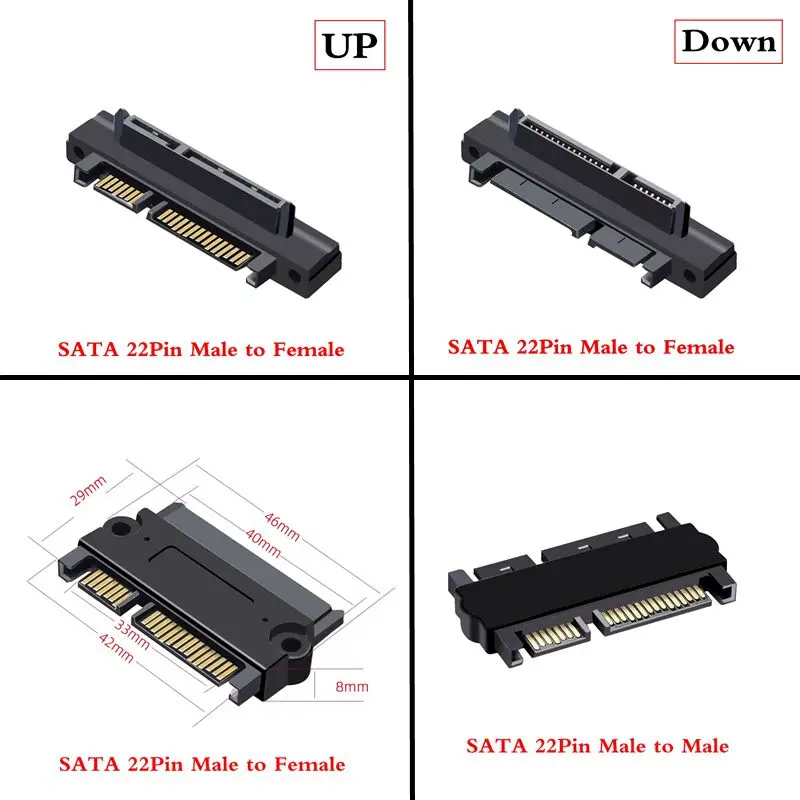 6Gbps SATA 22Pin 전원 데이터 동시 전송 남성-여성 데스크탑 컴퓨터 솔리드 스테이트 드라이브 어댑터