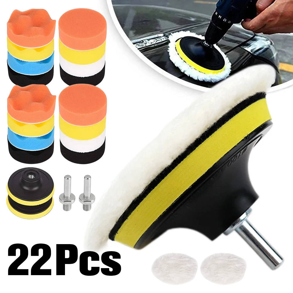 22Pcs 3 Inch Foam Pad Buffer Kit Washable Car Polisher Pads Kit Buffing Waxing Clean Polish for Auto Motorcycle Remove Scratches