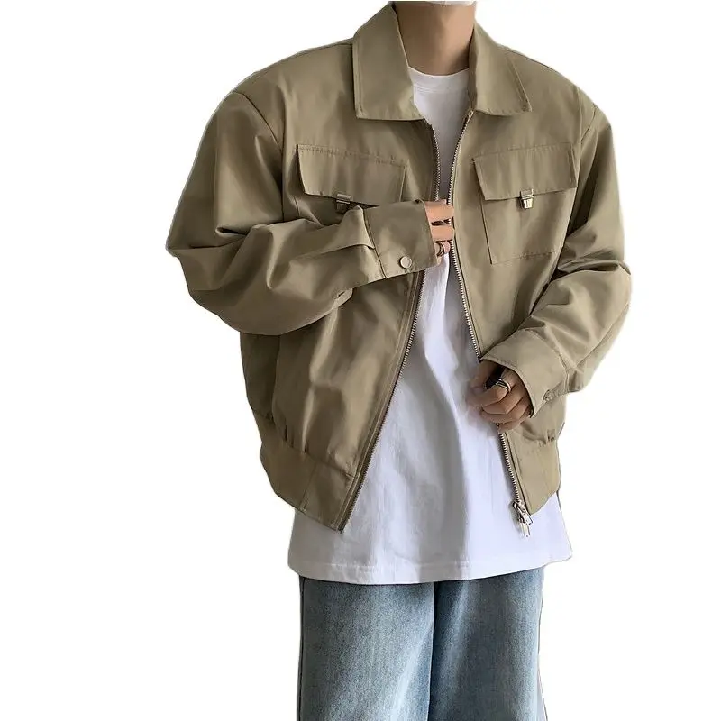

Men's Spring Autumn Safari Style Short Jacket Solid Black Khaki Loose Coat