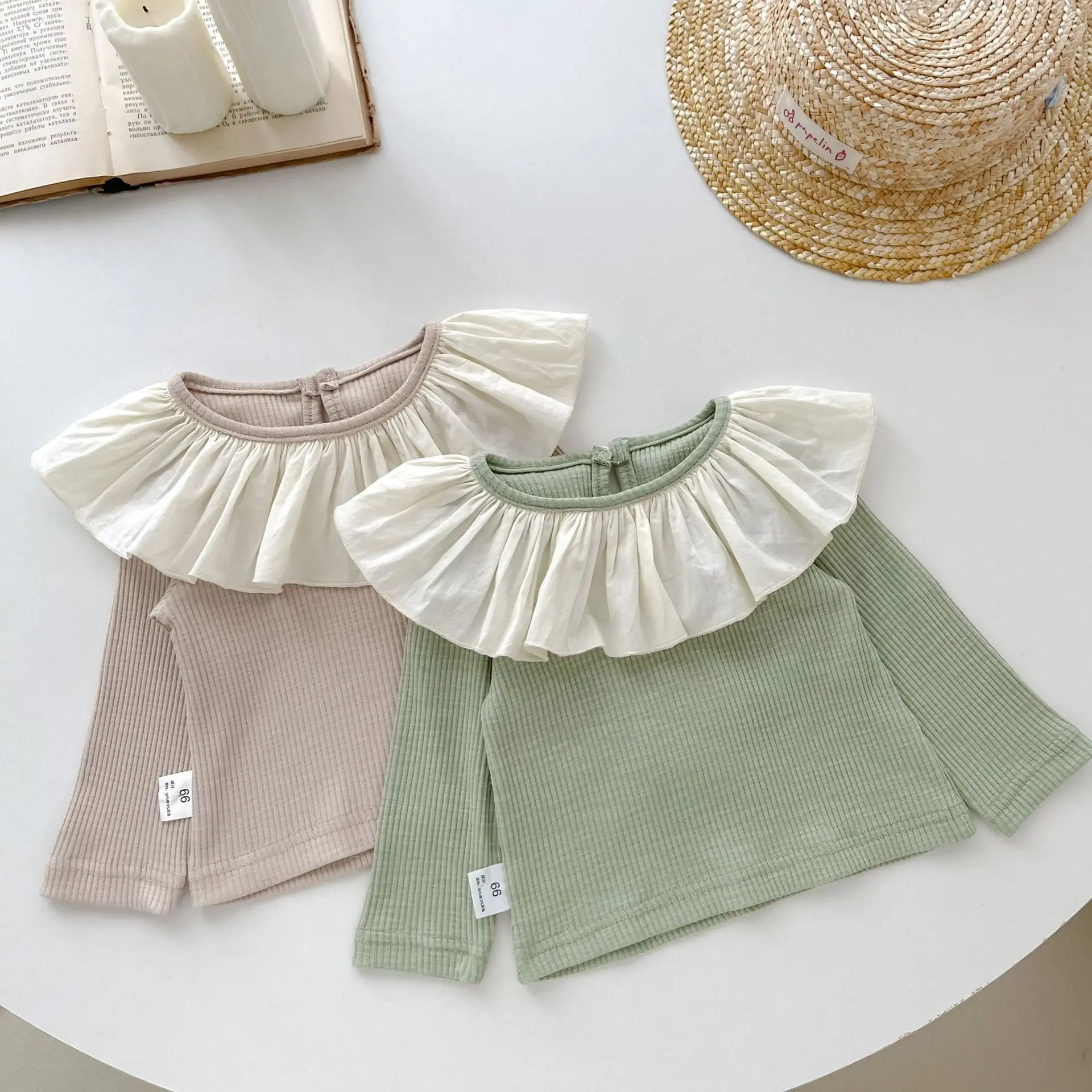 

Autumn Baby Girls Long Sleeve T-Shirts Newborn Infant Cotton Ribbed Tees Lotus Collar Kids Girls Toddler Tshirt Casual Tops
