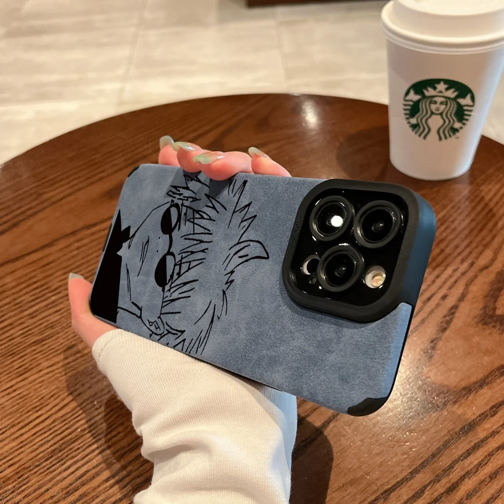 Luxury Gojo Satoru Geto Suguru Suede Leather Silicone Phone Case