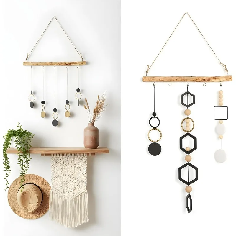 Driftwood Wall Hanging Decorative Rural Jewelry Clothing with Hooks, Wooden Crafts for Home Hanging, Organizing and Storing