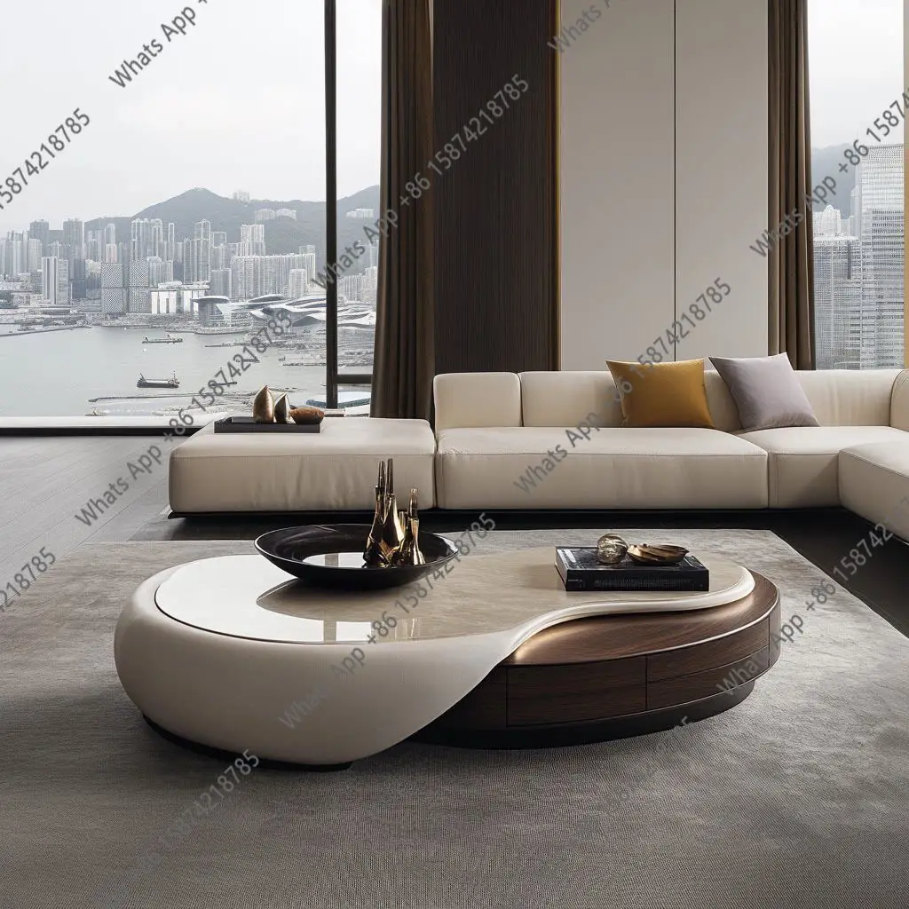 light luxury high sense designer solid wood marble large flat floor home living room special-shaped coffee table creative