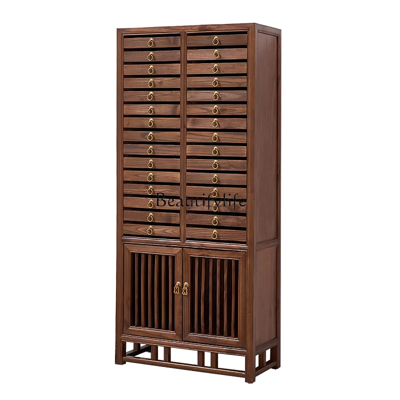 

Customized Elm Brick Tea Storage Organizer Tea Solid Wood Tea Cabinet