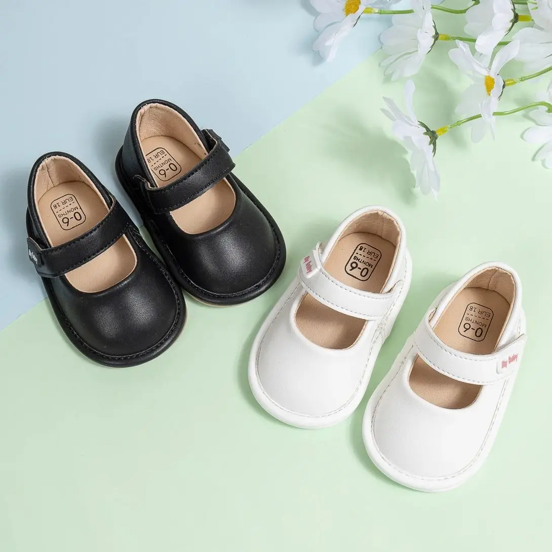 KIDSUN Fashion Black Leather Baby Shoes Girls Infant Non-Slip First Walker Crib Shoes Princess Wedding Dress Shoes Ballet Flats 5