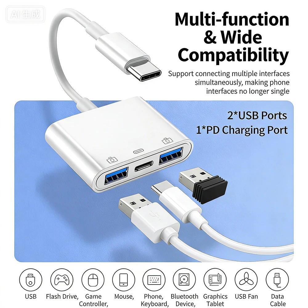 아이폰 15 시리즈용 USB-C to USB 3.0 여성형 OTG 어댑터, U 디스크, 카메라, 마우스용 USB-C 컨버터