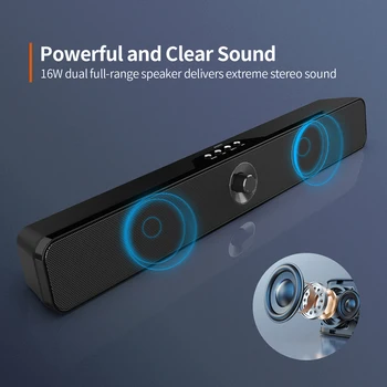 DOSS Computer Speaker Bluetooth Sound Bar 16W Stereo Bass Sound Music Box 20 Hours Playtime SoundBar for Laptop PC Smart Phone 5