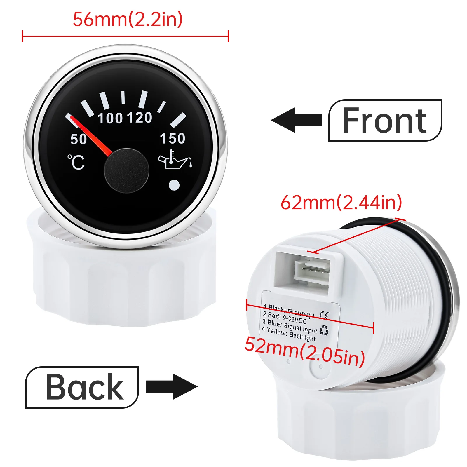 52MM 자동차 게이지 오일 온도 게이지 50-150 ° C 디지털 오일 온도 센서 1/8NPT 12V 24V 자동차 보트 해양 오토바이용 알람 포함