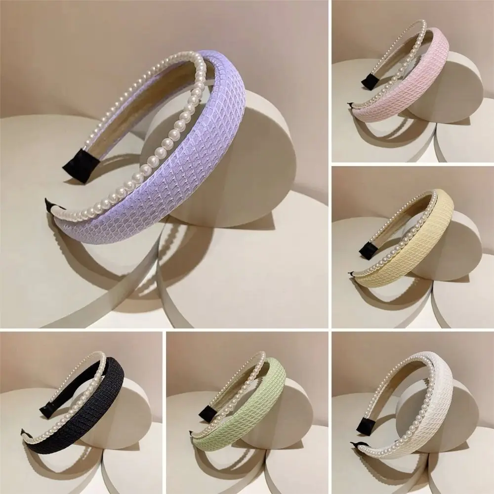 

Accessories Solid Color for Washing Face Double Layer Pearl Spa Headband Braided Hairbands Sponge Headbands for Makeup