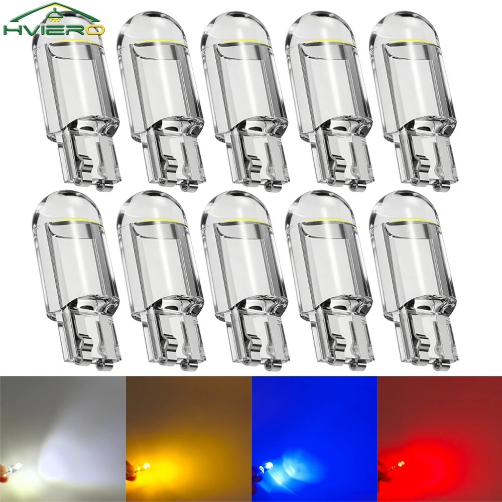 10 قطعة الزجاج إسفين لوحة ترخيص مصباح Cob LED لمبات السيارات T10 W5W 194 قبة ضوء الأبيض السيارات الداخلية القراءة تشغيل وقوف السيارات احتياطية — صورة 1