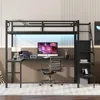 Full Size Gaming Loft Bed with L-Shaped Desk, LED and Charging Station,Wardrobe and Adjustable Shelf for Kids Teens Adults,Black 2