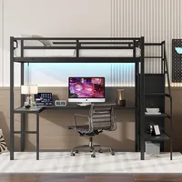 Full Size Gaming Loft Bed with L-Shaped Desk, LED and Charging Station,Wardrobe and Adjustable Shelf for Kids Teens Adults,Black 2
