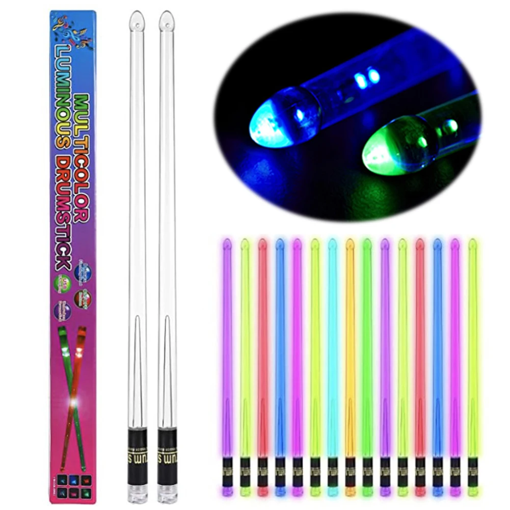 LED Light Up Drumsticks 15 Color Changing Plastic Drum Sticks LED Light Up Drum Sticks Rechargeable Professional Cool Drumsticks