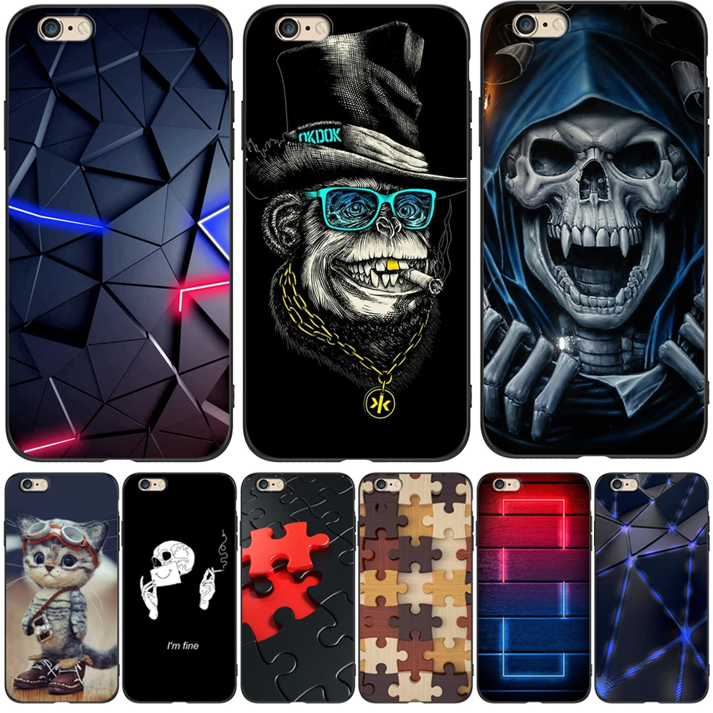 Per Iphone 5 S 5 S Se 2016 4.0 "Custodia Per Telefono Su Apple Iphone 6 S 6 S Plus Funda Bumper Custodia In Tpu Nero Modello Astratto