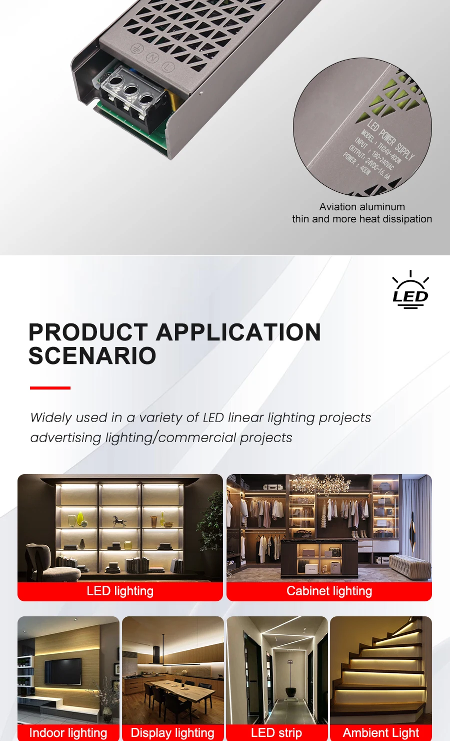 Slim LED driver transformer housing and terminal connection reference