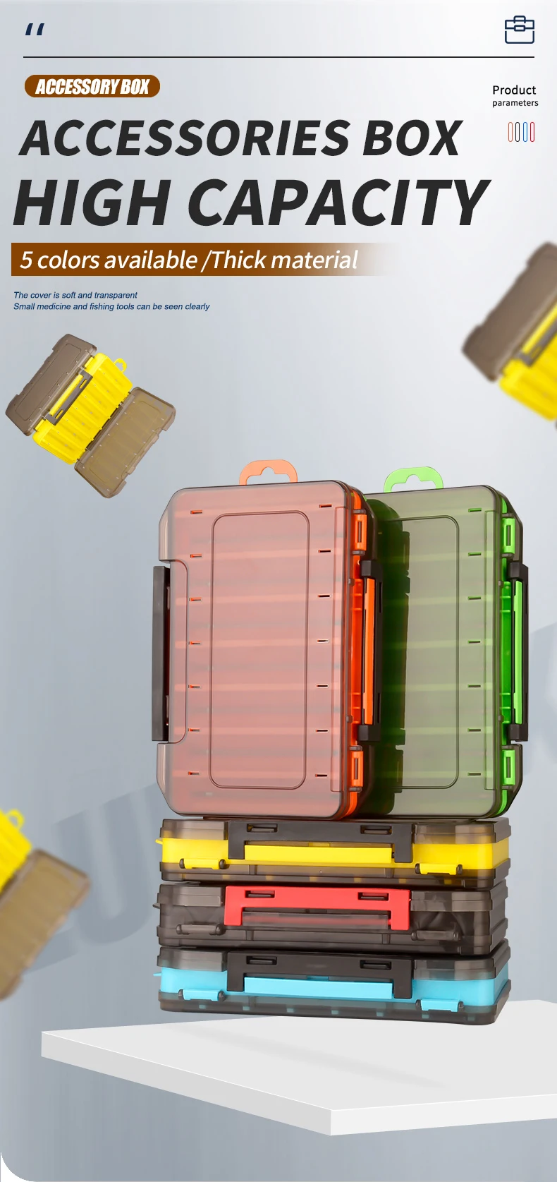 Description Picture 2 of itemTAIYU Fishing Tackle Box 14 Compartments Fishing Accessories Lure Hook Storage Case Double Sided Fishing Tool Organizer Boxes