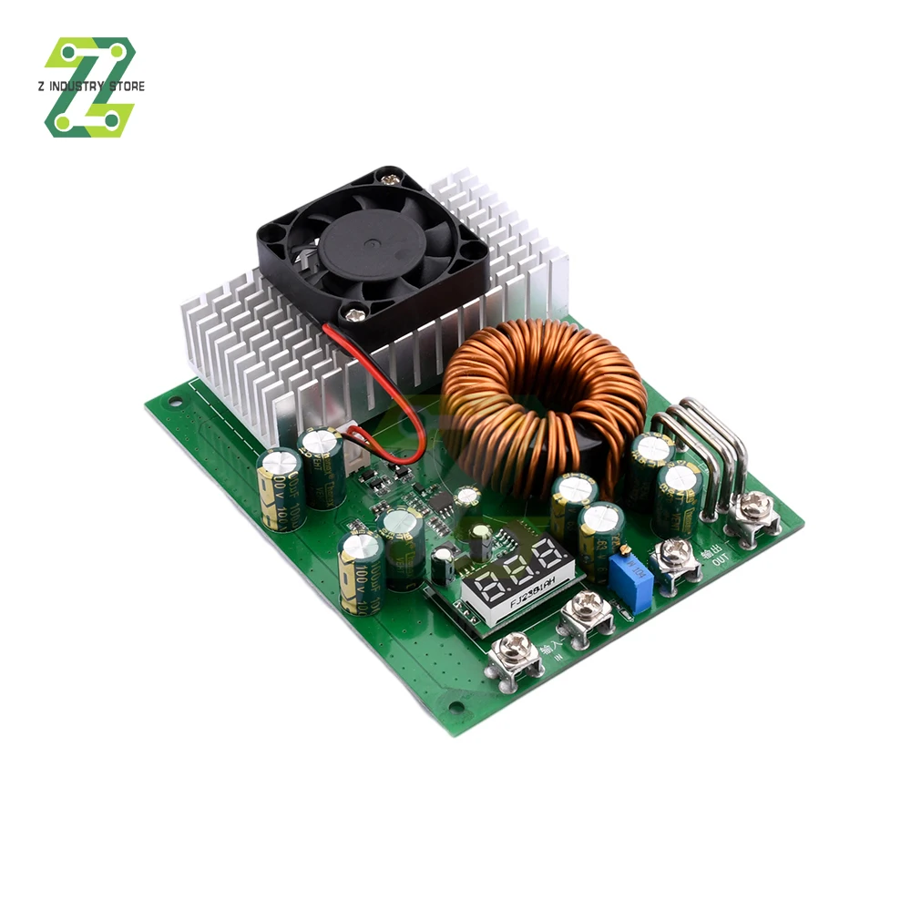 

1000W 50A Adjustable Voltage Stabilized Power Supply Module DC 25-90V to 2.5V-50V High Power Buck Converter With Fan