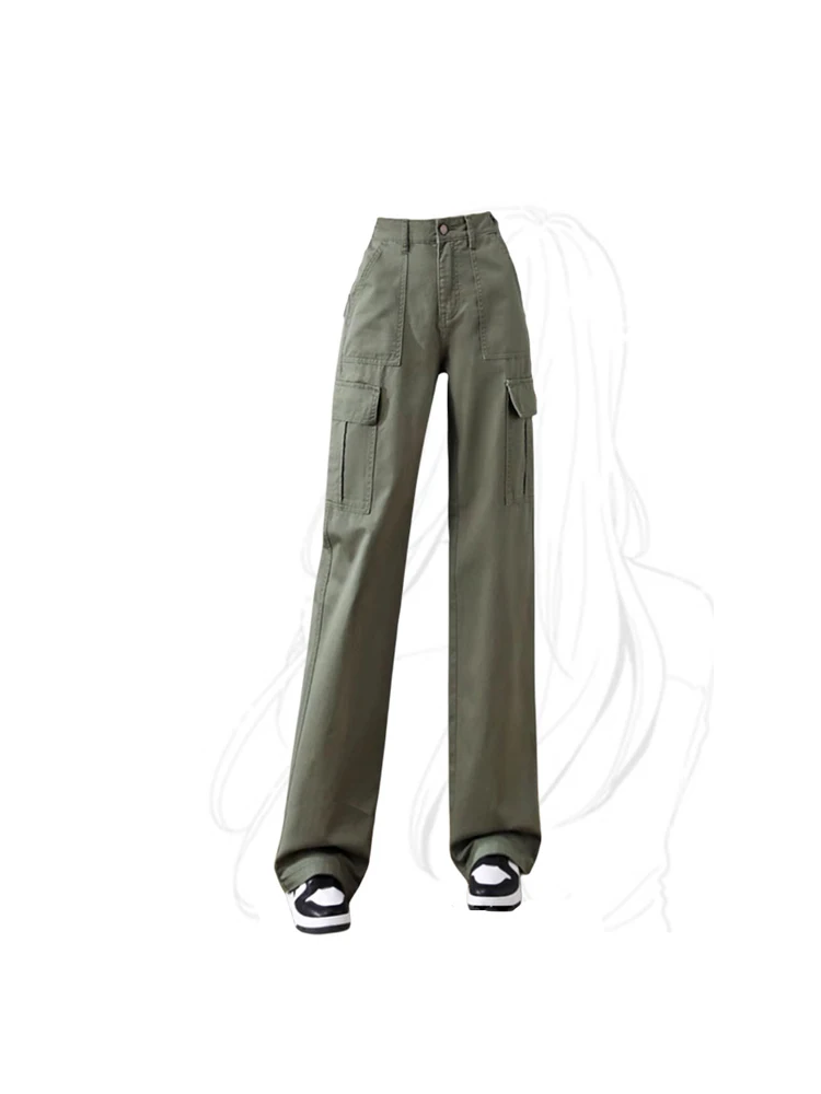 

Women Army Green Cargo Pants Y2k Retro Streetwear 2000s Baggy High Waist Trouser Korean Harajuku Oversize Wide Leg Pants Clothes