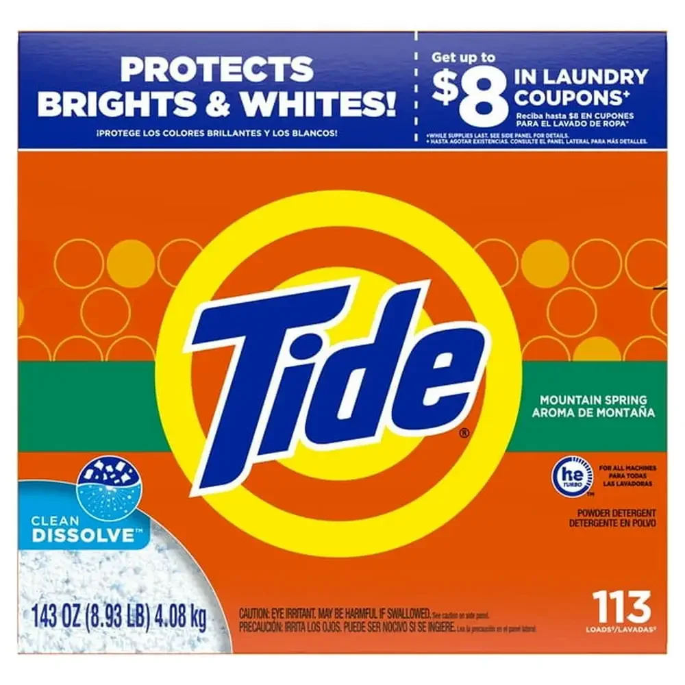 Tide Mountain Spring HE Turbo Powder Laundry Detergent 143 oz Concentrated Cleanser Powder with Acti-Lift Crystals 113 Loads
