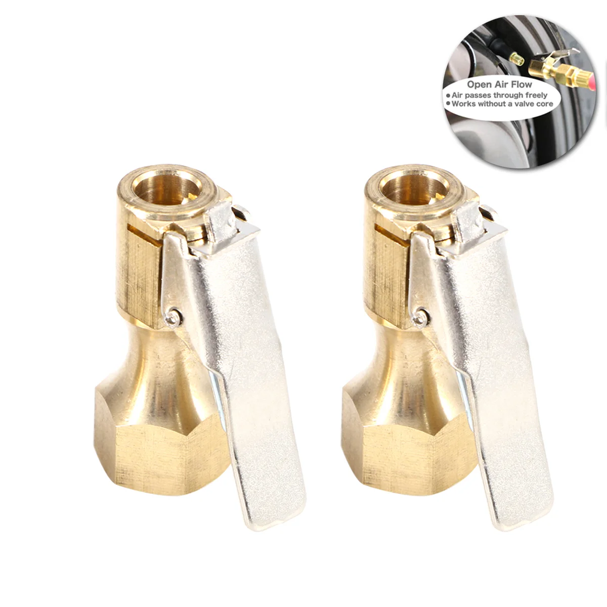 

2pcs Open Flow Straight Lock-On Air Chuck with Clip for Tire Inflator