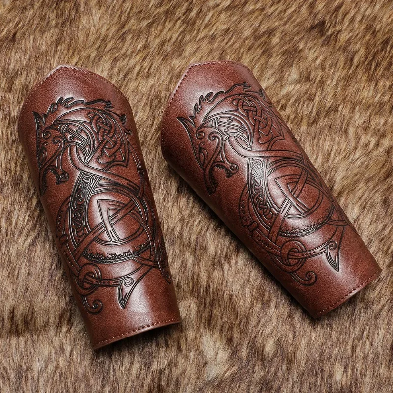 Wrist Guard Cosplay Wrist Cuffs Cosplay Gloves PU Leather Medieval Wrist Guards