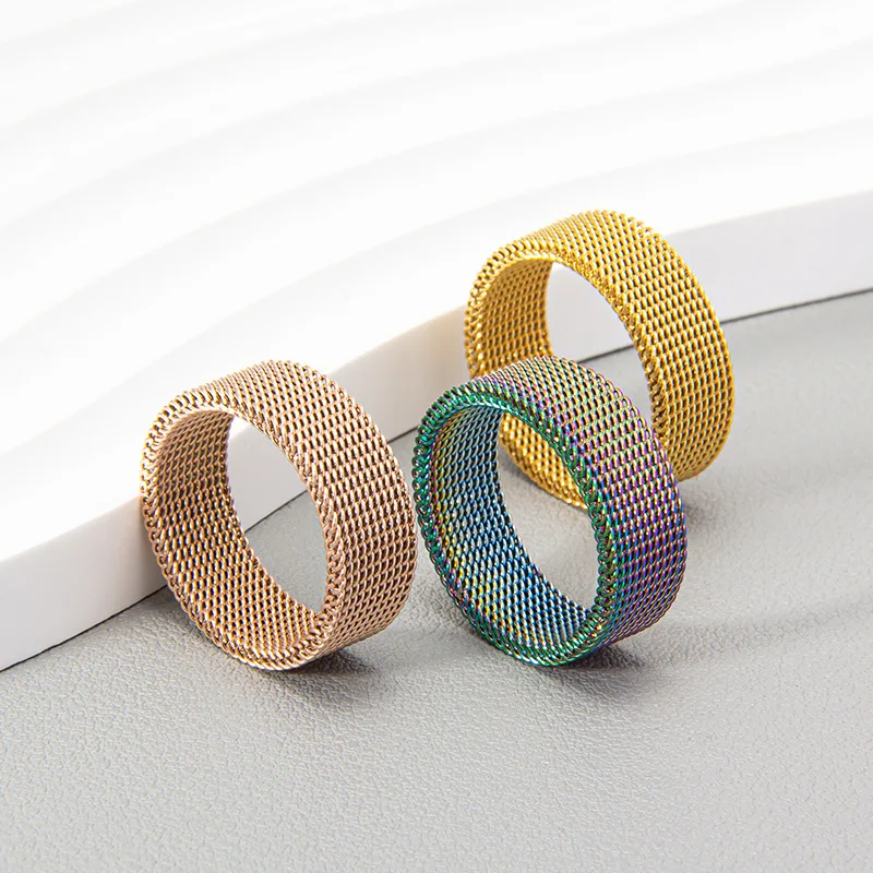 Stainless Steel Ring Finger Ring Modern stainless steel mesh band ring for men's woman's jewelry mesh belt cell ring