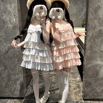Sweet Japanese Style Tiered Sleeveless Dress with Polka Dots Cute Mini Cake Dress Summer Casual Feminine Outfit for Women New 1